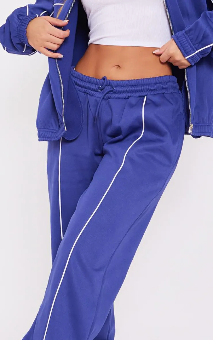 Best PrettyLittleThing Tricot Oversized Contrast Piping Straight Leg Sweatpants Navy