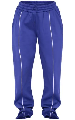 Best PrettyLittleThing Tricot Oversized Contrast Piping Straight Leg Sweatpants Navy