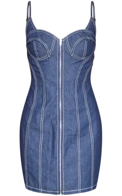 Twill Contrast Stitch Strappy Bodycon Dress-PrettyLittleThing Sale