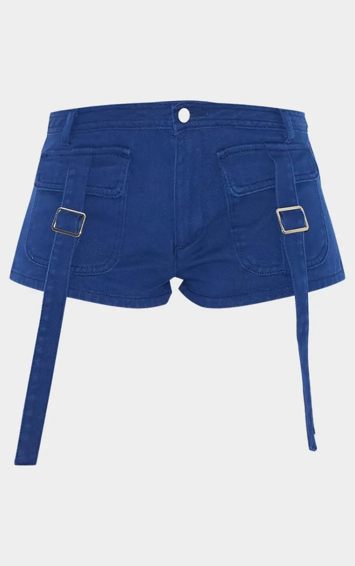 Navy Twill Pocket Detail Micro Mini Cargo Shorts