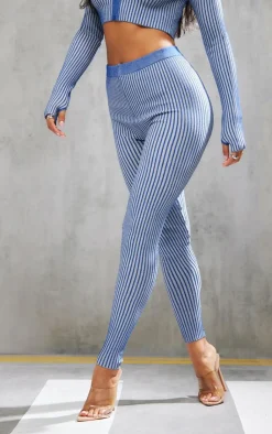 Outlet PrettyLittleThing Two Tone Knit High Waist Leggings Navy