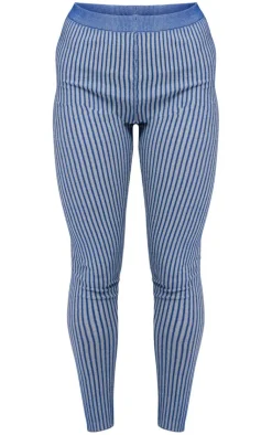 Outlet PrettyLittleThing Two Tone Knit High Waist Leggings Navy