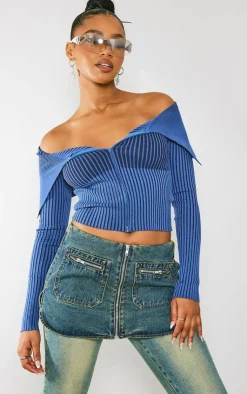 PrettyLittleThing Knitted Tops*Two Tone Rib Foldover Zip Jacket