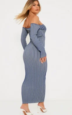 Two Tone Thick Rib Knit Bardot Maxi Dress-PrettyLittleThing Discount