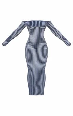 Two Tone Thick Rib Knit Bardot Maxi Dress-PrettyLittleThing Discount