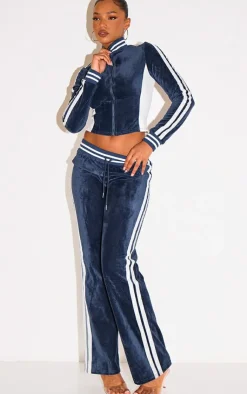 Best PrettyLittleThing Velvet Front Zip Fitted Track Top Navy
