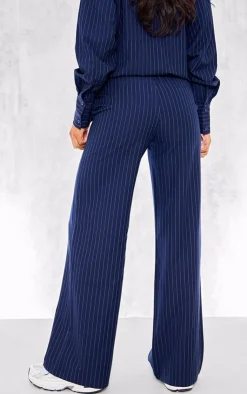 PrettyLittleThing Woven Pinstripe Wide Leg Pants Navy