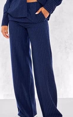 PrettyLittleThing Woven Pinstripe Wide Leg Pants Navy