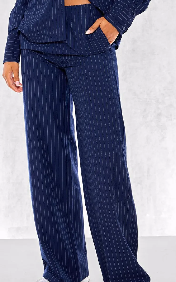 PrettyLittleThing Woven Pinstripe Wide Leg Pants Navy