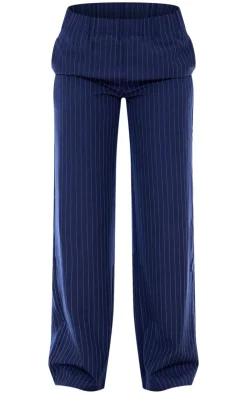 PrettyLittleThing Woven Pinstripe Wide Leg Pants Navy