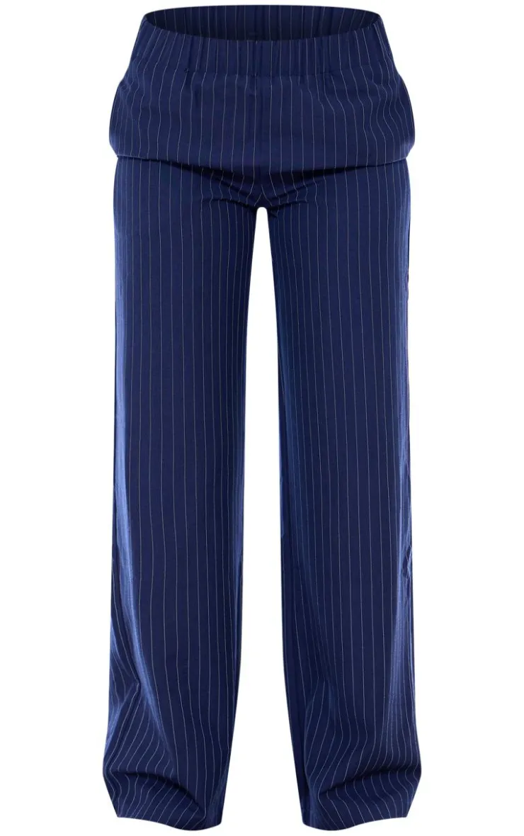 PrettyLittleThing Woven Pinstripe Wide Leg Pants Navy