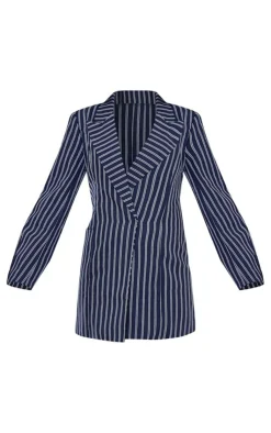 Woven Stripe Pocket Long Sleeve Blazer Dress-PrettyLittleThing Hot
