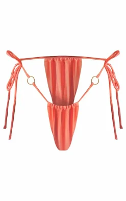 Neon Coral Mini O Ring Tie Side Bikini Bottoms