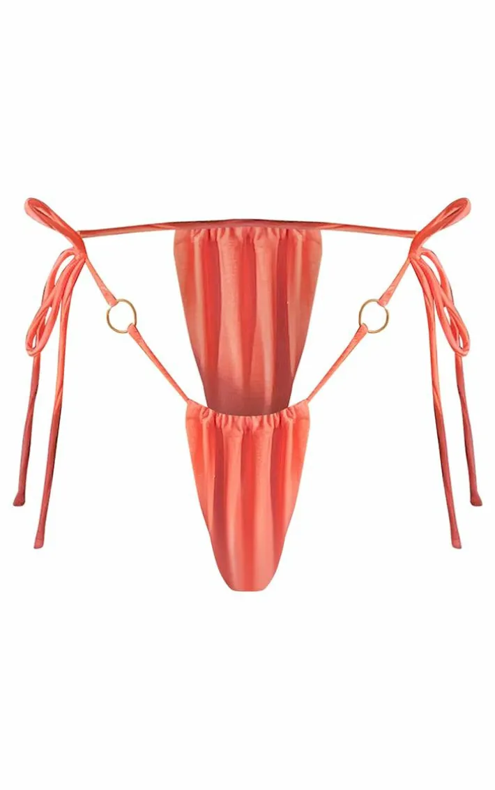 Neon Coral Mini O Ring Tie Side Bikini Bottoms