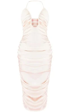 Satin Plunge Ruched Midaxi Dress-PrettyLittleThing Sale