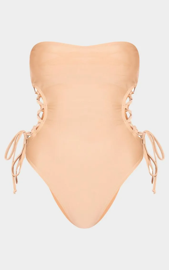 Nude Bandeau Tie Side Swimsuit