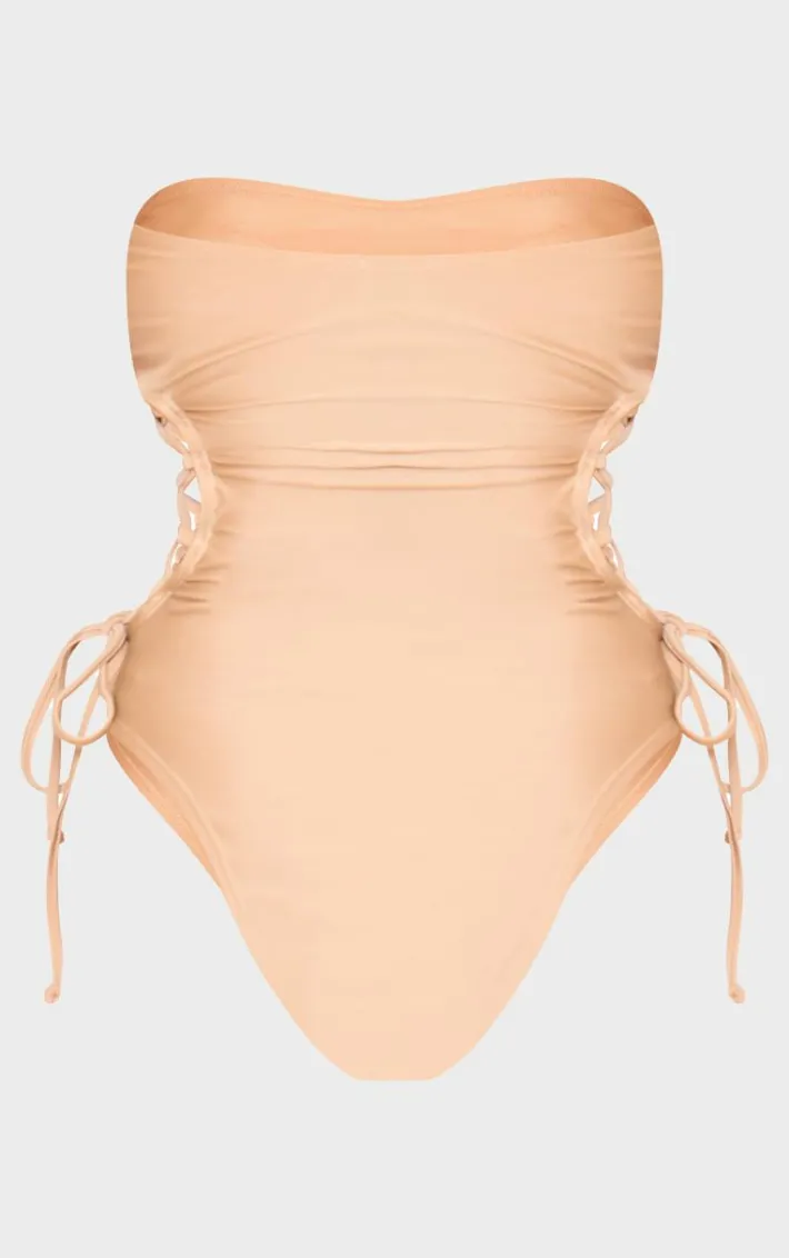 Nude Bandeau Tie Side Swimsuit