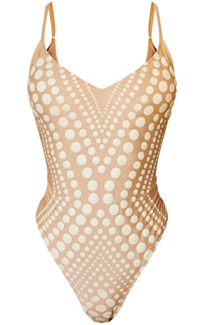 Nude Color Block Contrast Swimsuit