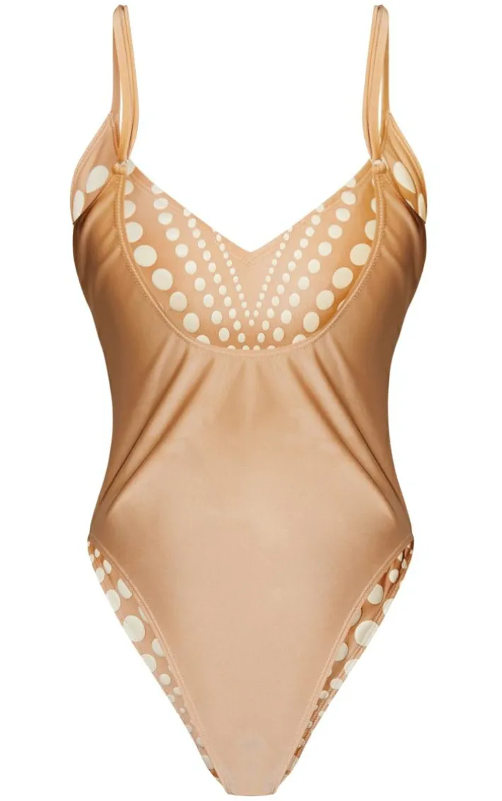 Nude Color Block Contrast Swimsuit