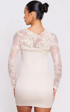 Delicate Lace Long Sleeve Underwired Bodycon Dress-PrettyLittleThing Outlet
