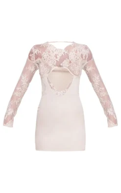 Delicate Lace Long Sleeve Underwired Bodycon Dress-PrettyLittleThing Outlet