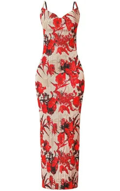 Floral Print Plisse Strappy Maxi Dress-PrettyLittleThing Best