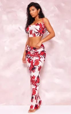 Outlet PrettyLittleThing Floral Print Plisse Maxi Skirt Nude