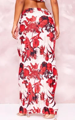 Outlet PrettyLittleThing Floral Print Plisse Maxi Skirt Nude