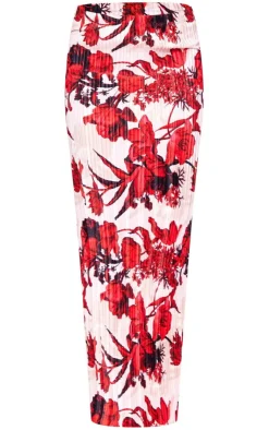 Outlet PrettyLittleThing Floral Print Plisse Maxi Skirt Nude