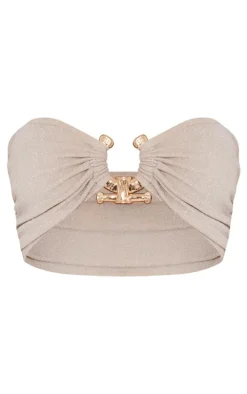 Nude Glitter Hammered Trim Bandeau Bikini Top