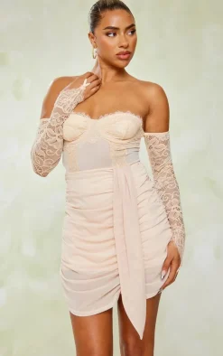 Lace Underwired Bardot Drape Bodycon Dress-PrettyLittleThing Discount