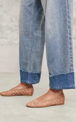 PrettyLittleThing Ballet Flats*Mesh Round Toe Diamante Stud Ballet Pumps