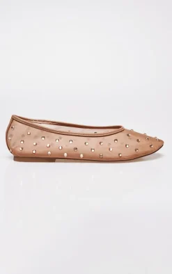 PrettyLittleThing Ballet Flats*Mesh Round Toe Diamante Stud Ballet Pumps