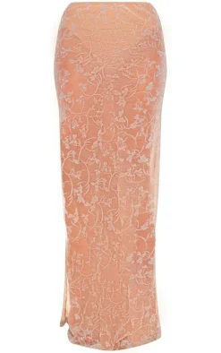Online PrettyLittleThing Metallic Textured Mesh Low Rise Maxi Skirt Nude