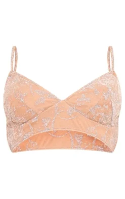 Outlet PrettyLittleThing Metallic Textured Mesh Bralet Nude