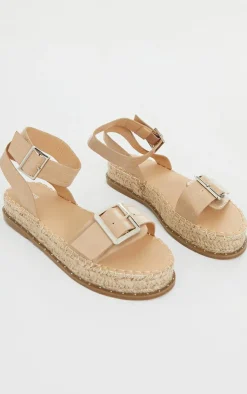 PrettyLittleThing Flatform Sandals*PU Croc Buckle Detail Espadrille Sandals