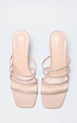 PrettyLittleThing Mules*PU Point Toe Diamante Strappy Heeled Mules