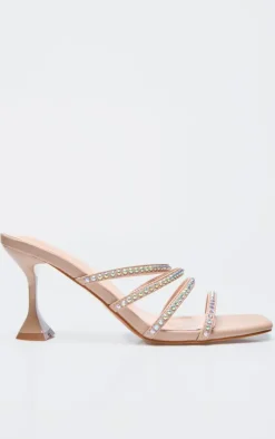 PrettyLittleThing Mules*PU Point Toe Diamante Strappy Heeled Mules