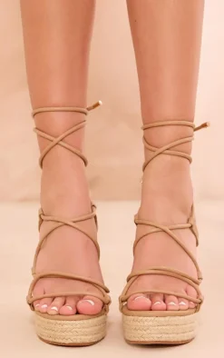 PrettyLittleThing Espadrilles*PU Round Toe Cross Over Lace Up Espadrille High Wedges