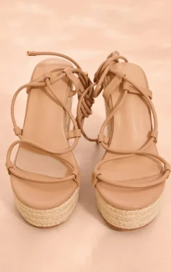 PrettyLittleThing Espadrilles*PU Round Toe Cross Over Lace Up Espadrille High Wedges