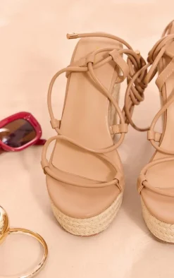PrettyLittleThing Espadrilles*PU Round Toe Cross Over Lace Up Espadrille High Wedges