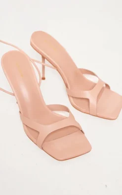 PrettyLittleThing Lace Up Heels*Pu Square Toe Cut Out Strap Lace Up Heeled Sandals