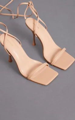 PrettyLittleThing Mid Heels*Pu Square Toe Lace Up Mid Heeled Sandals