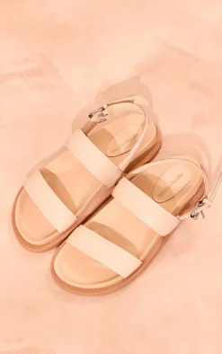 PrettyLittleThing Flat Sandals*Real Leather Round Toe Strap Flatbed Sandals