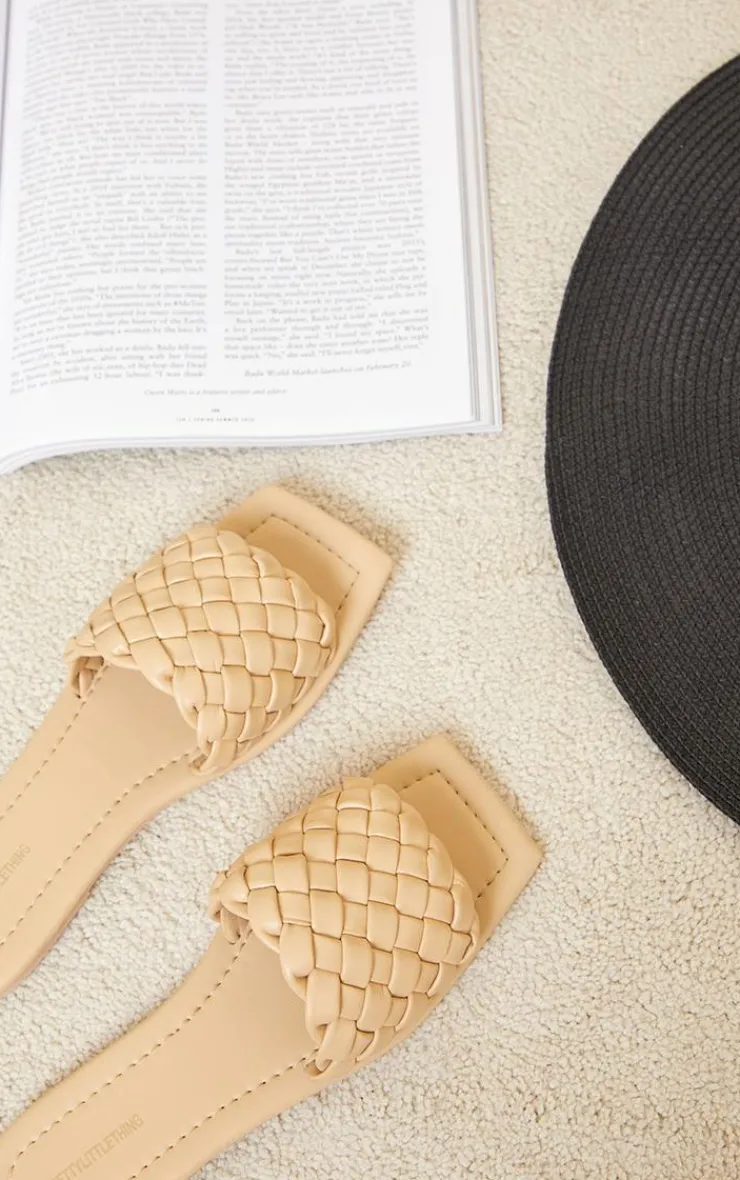 PrettyLittleThing Mules*Real Leather Square Toe Chunky Basket Weave Mule Sandals