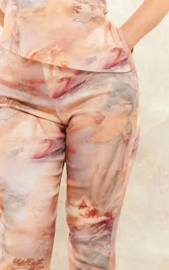 Outlet PrettyLittleThing Renaissance Print Stretch Woven Straight Leg Pants Nude