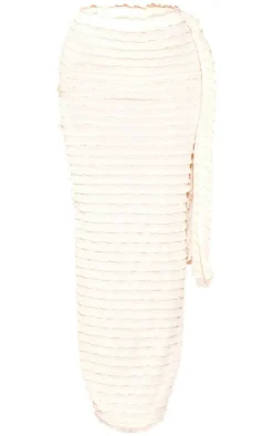 Best PrettyLittleThing Ruffle Textured Draped Detail Maxi Skirt Nude