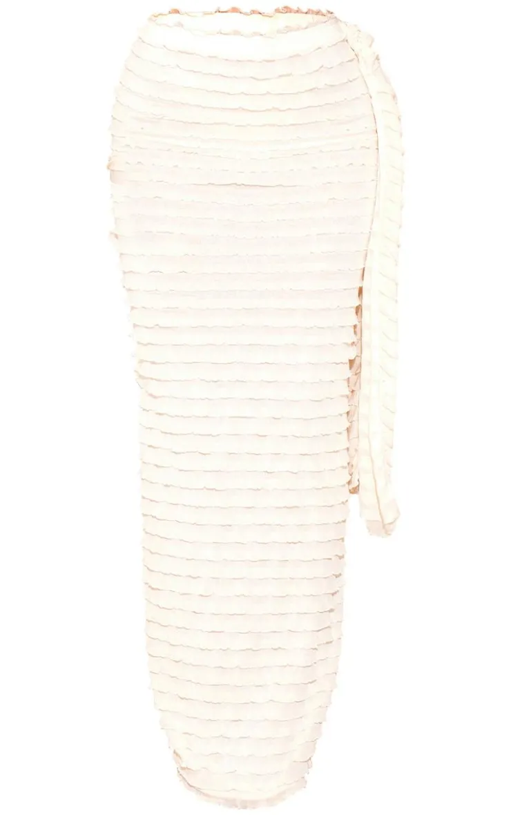Best PrettyLittleThing Ruffle Textured Draped Detail Maxi Skirt Nude
