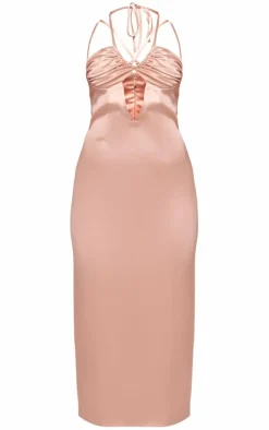 Satin Halter Neck Midi Dress-PrettyLittleThing