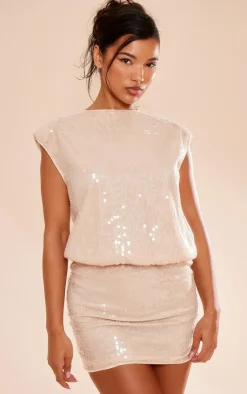 Sequin Shoulder Pad Sleeveless Bodycon Dress-PrettyLittleThing Outlet